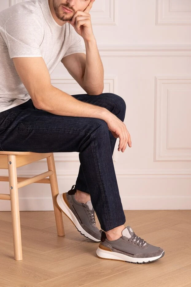 Gray leather sneakers for men - photo 2