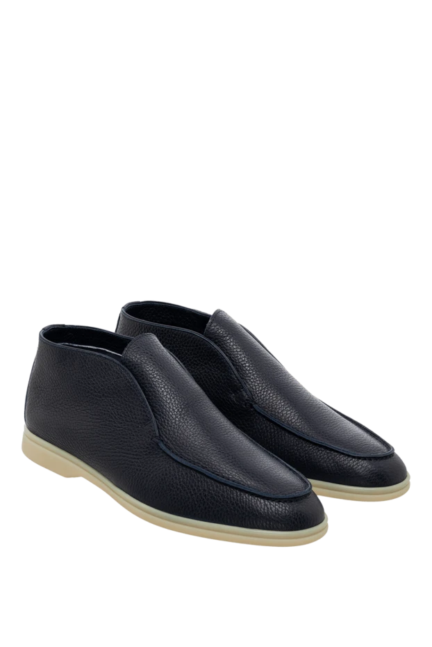 Cesare di Napoli мужские синие лоферы без шнуровки с утеплением из натурального меха
 174781 - фото 3