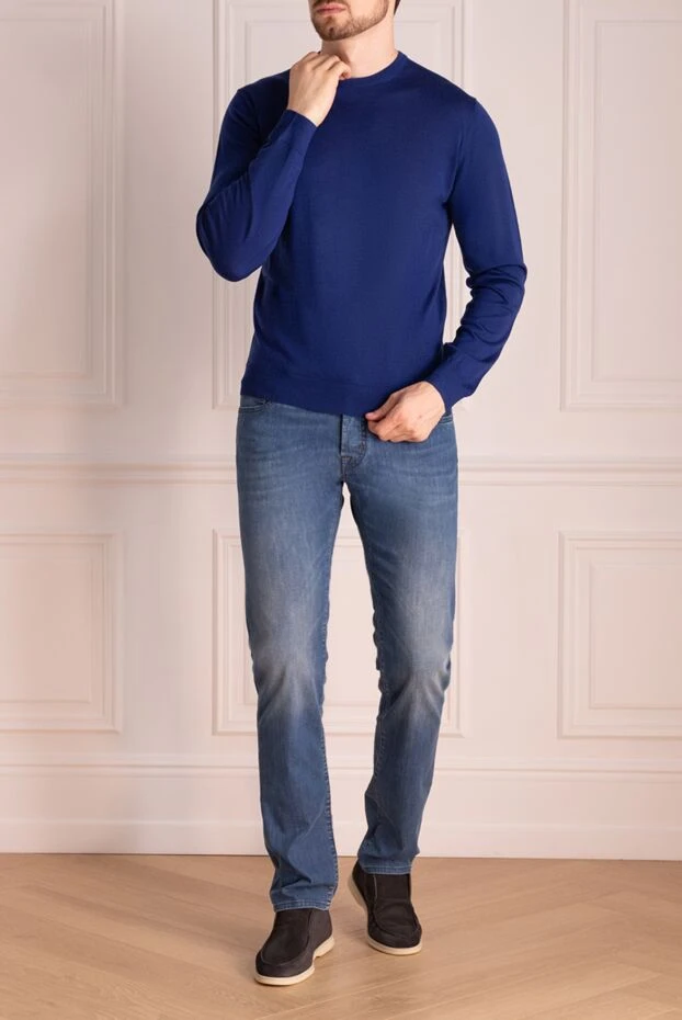 Cesare di Napoli man  men's blue long sleeve wool jumper купить с ценами и фото 174803 - photo 2