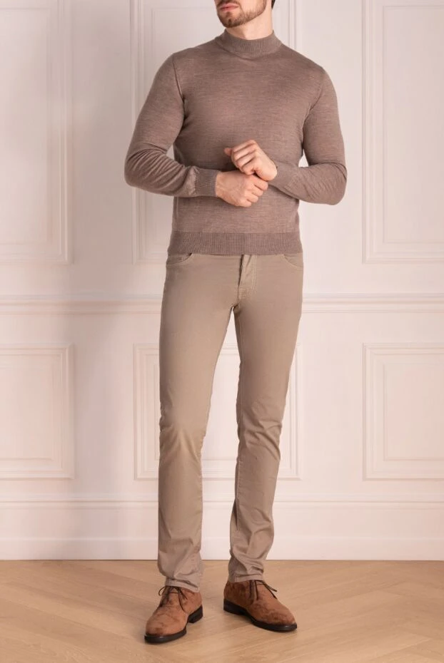 Cesare di Napoli man men's jumper with a high stand-up collar made of wool, beige купить с ценами и фото 174808 - photo 1