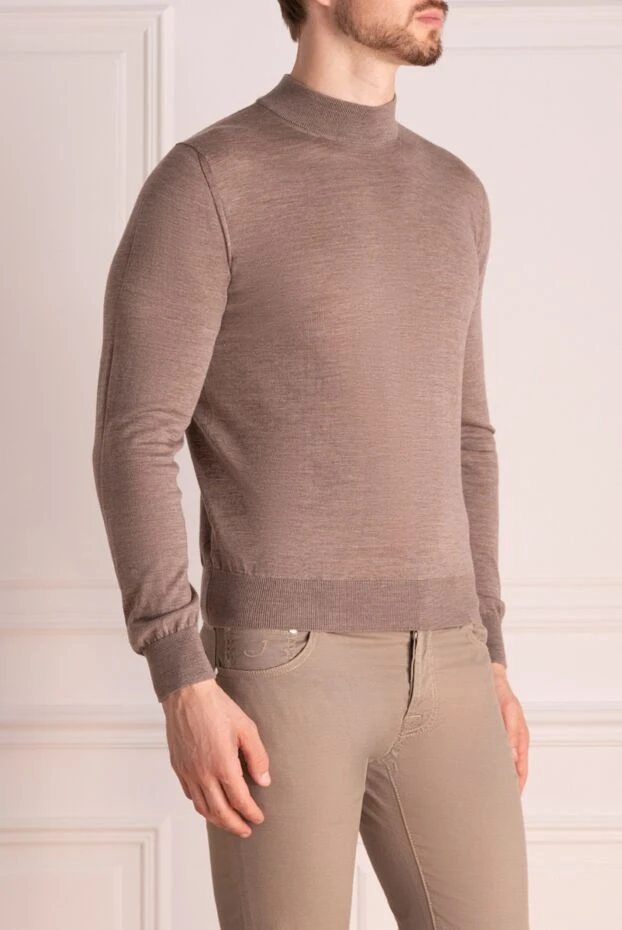 Cesare di Napoli man men's jumper with a high stand-up collar made of wool, beige купить с ценами и фото 174808 - photo 2