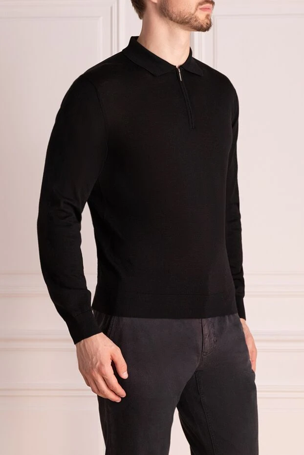 Cesare di Napoli man  men's black long sleeve wool polo купить с ценами и фото 174811 - photo 2