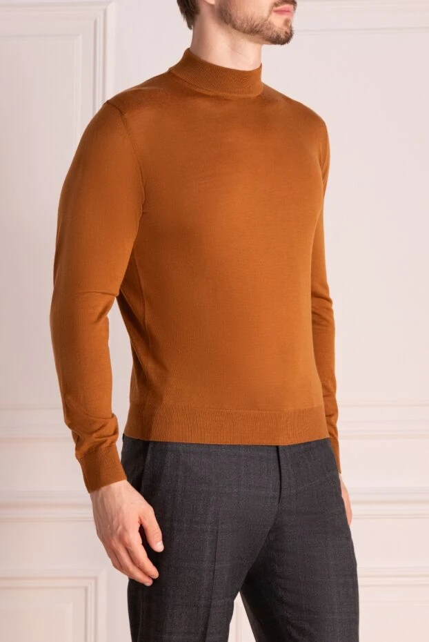 Cesare di Napoli man men's jumper with a high stand-up collar, brown wool купить с ценами и фото 174813 - photo 2