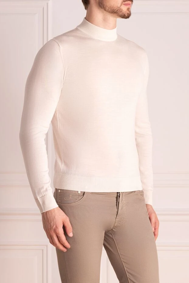 Cesare di Napoli man men's jumper with high stand-up collar made of wool white купить с ценами и фото 174814 - photo 2