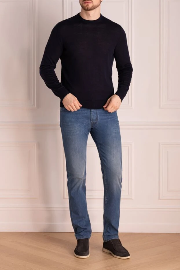 Cesare di Napoli man men's blue long sleeve wool jumper купить с ценами и фото 174819 - photo 2