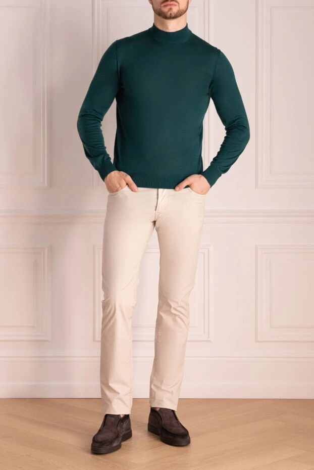 Cesare di Napoli man men's jumper with a high stand-up collar made of wool green купить с ценами и фото 174827 - photo 1