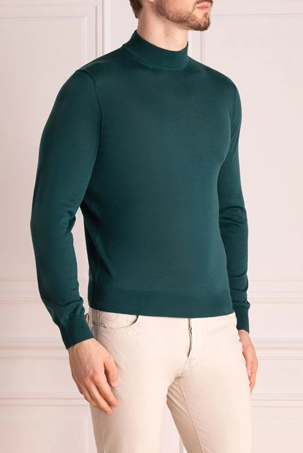 Cesare di Napoli man men's jumper with a high stand-up collar made of wool green купить с ценами и фото 174827 - photo 2