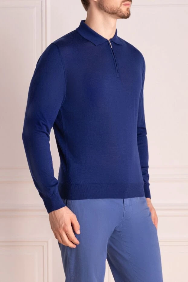 Cesare di Napoli man men's blue long sleeve wool polo купить с ценами и фото 174828 - photo 2