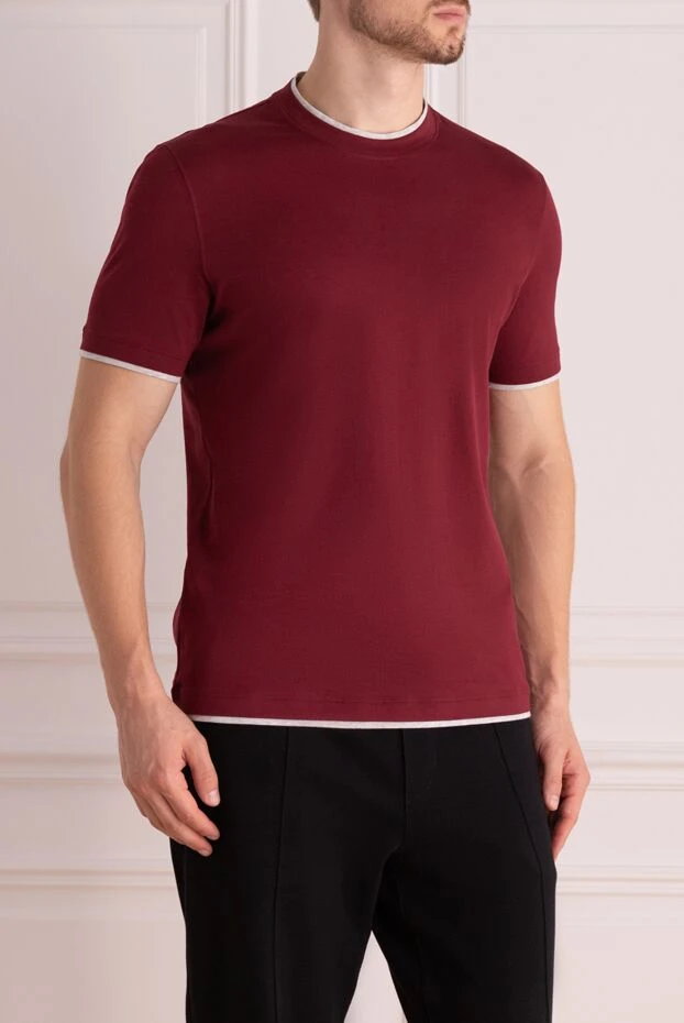 Brunello Cucinelli футболка из хлопка мужская бордовая 174853 - фото 3