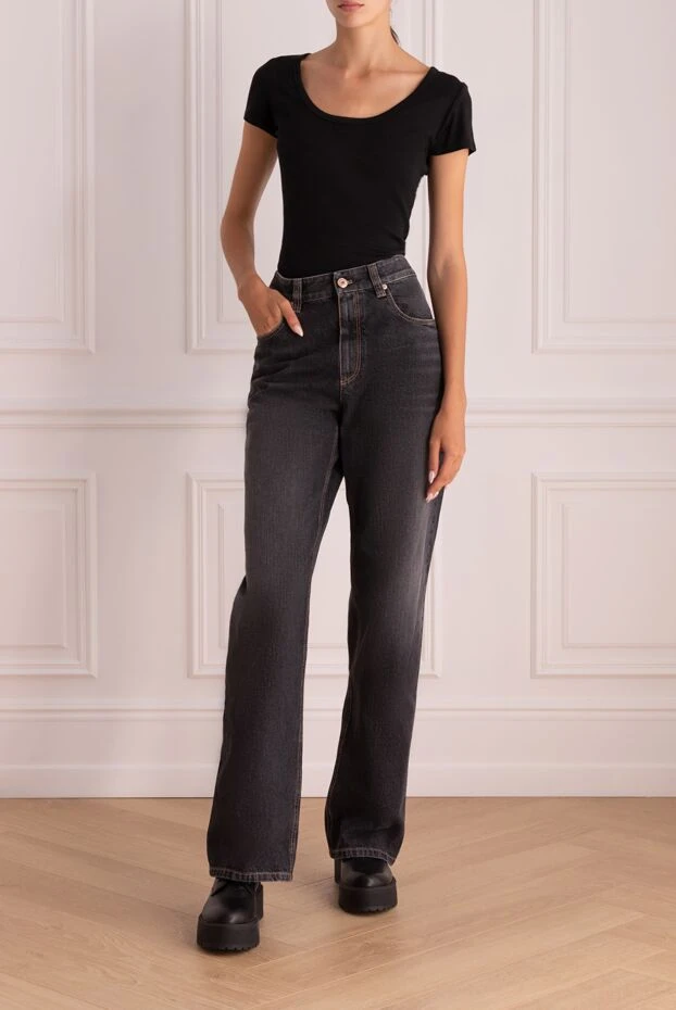 Brunello Cucinelli широкие серые джинсы с деликатной винтажной обработкой ткани 174873 - фото 2