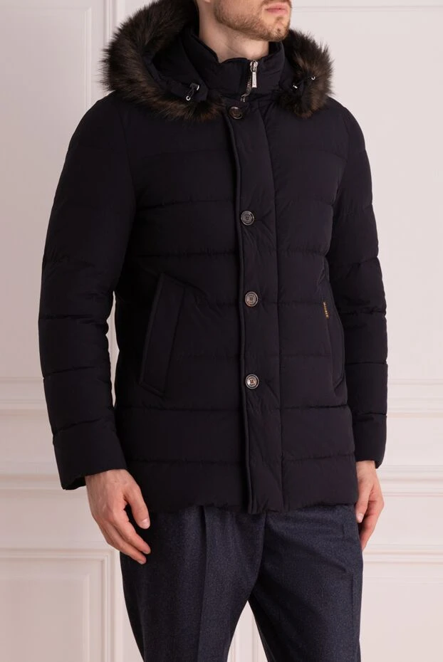 Moorer пуховик на пуговицах с капюшоном отделанным мехом синий мужской 174908 - фото 3