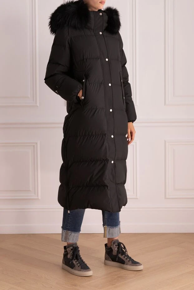 Moorer пуховик стеганый макси длины черный с меховой отделкой
 174913 - фото 3