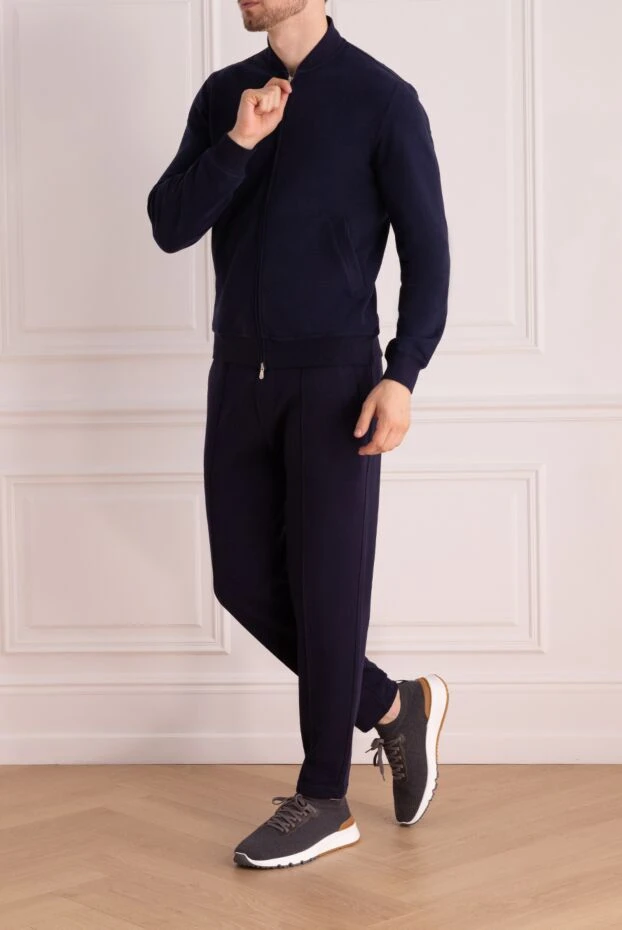 Dark blue cotton jersey suit with a stand-up collar
 - photo 2