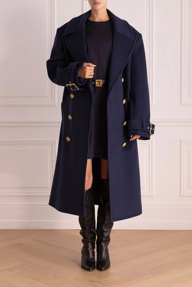 Balmain woman blue wool coat for women купить с ценами и фото 174935 - photo 2