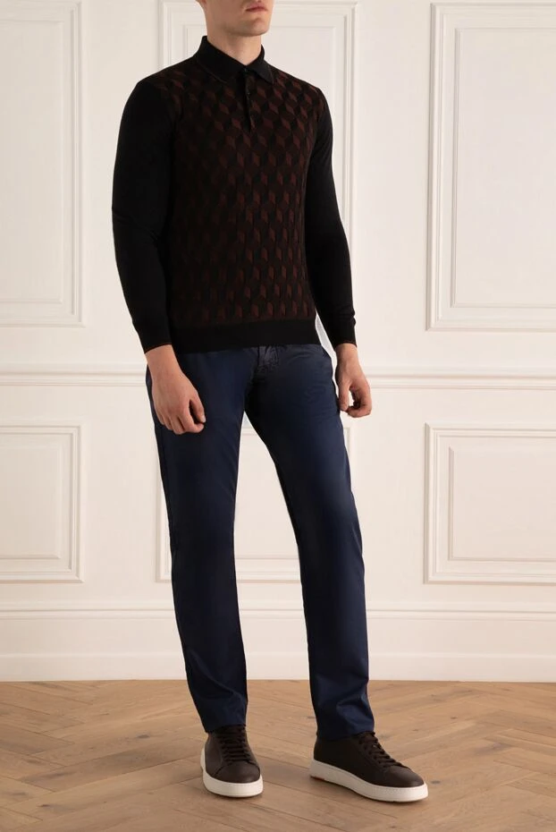 Түймелері бар ұзын жеңді қоңыр ерлерге арналған поло жейдесі - фото 2