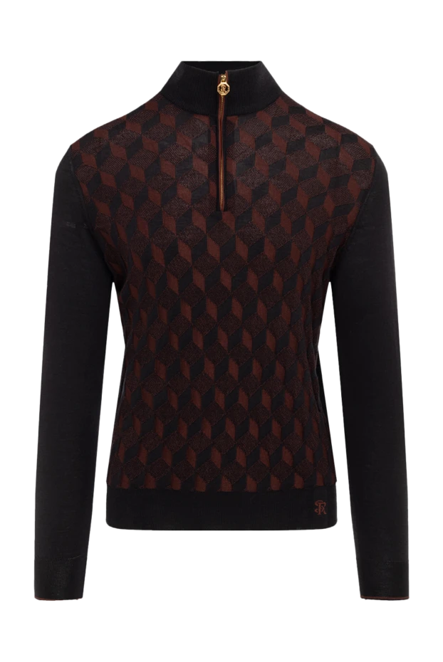 Тройер из кашемира и шелка с геометрическим узором в бордово черной гамме - фото 1