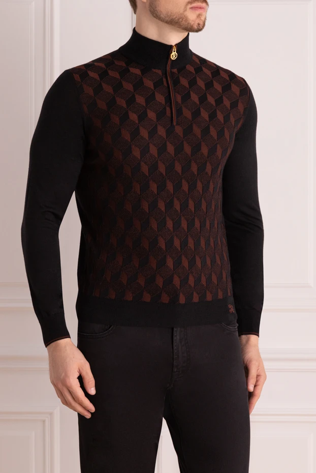 Stefano Ricci бургундия және қара реңктердегі геометриялық өрнекпен кашемир мен жібектен жасалған тройер 175041 - фото 3