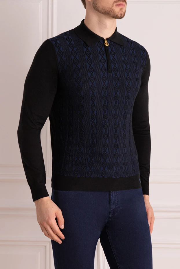 Stefano Ricci қара жағасы мен жеңі бар көгілдір ұзын жеңді ерлер поло жейдесі 175043 - фото 3