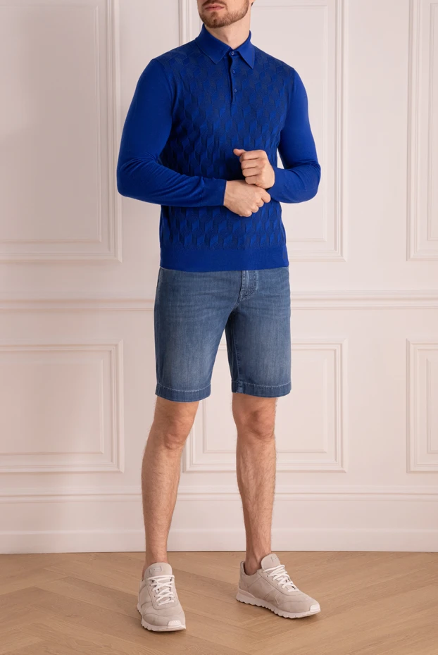 Stefano Ricci ярко-синее поло с длинным рукавом мужское на пуговицах 175044 - фото 2