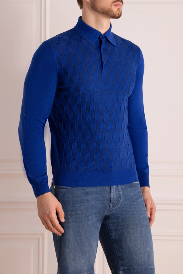 Stefano Ricci ярко-синее поло с длинным рукавом мужское на пуговицах 175044 - фото 3