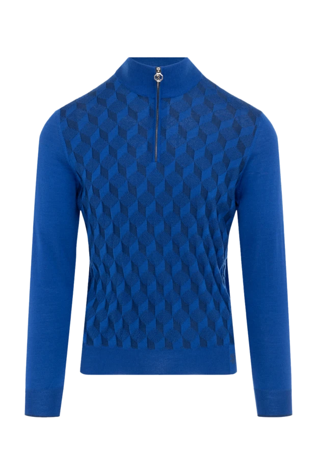 A deep blue wool and silk troyer with a geometric weave. - photo 1