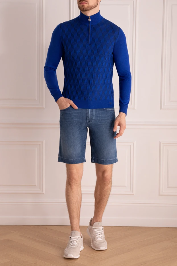 Stefano Ricci геометриялық өрімі бар, қою көк түсті жүн және жібектен жасалған тройер мата. 175045 - фото 2