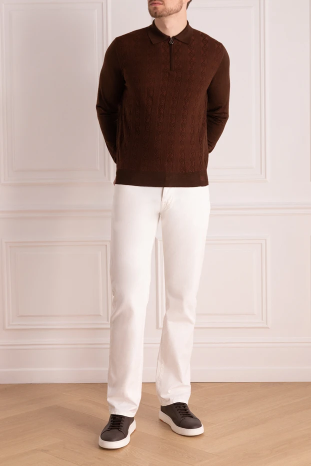 Stefano Ricci поло с длинным рукавом мужское коричневое с фактурным узором 175046 - фото 2