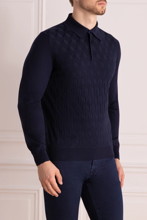 Stefano Ricci поло с длинным рукавом мужское темно-синее на пуговицах 175048 - фото 3