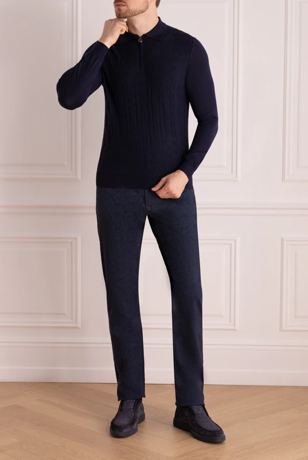 Stefano Ricci поло с длинным рукавом мужское синее на молнии 175049 - фото 2