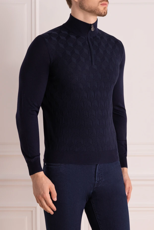 Stefano Ricci геометриялық өрнегі бар қою көк түсті жүн және жібек тройер 175052 - фото 3