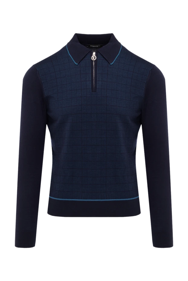 Stefano Ricci поло из шерсти и шелка с длинным рукавом мужское синее 175054 - фото 1