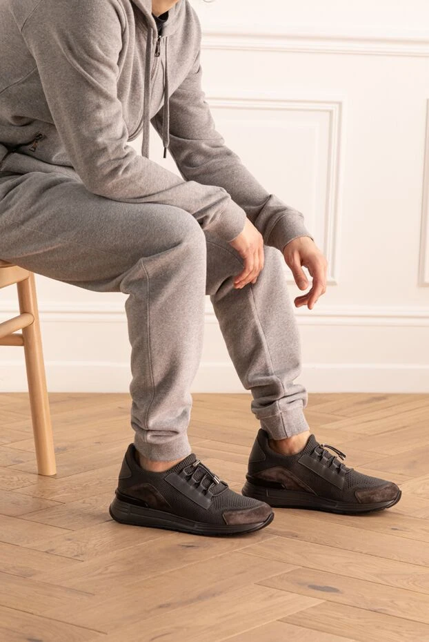 Stefano Ricci кроссовки из кожи и полиэстера серые мужские 175059 - фото 2