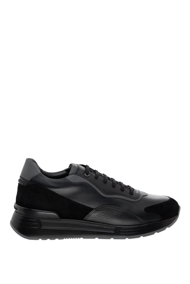 Black genuine leather sneakers with suede inserts
- photo 1