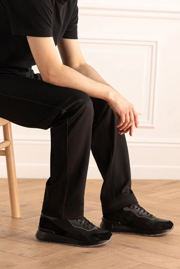 Stefano Ricci кроссовки из натуральной кожи черные с замшевыми вставками
 175060 - фото 3