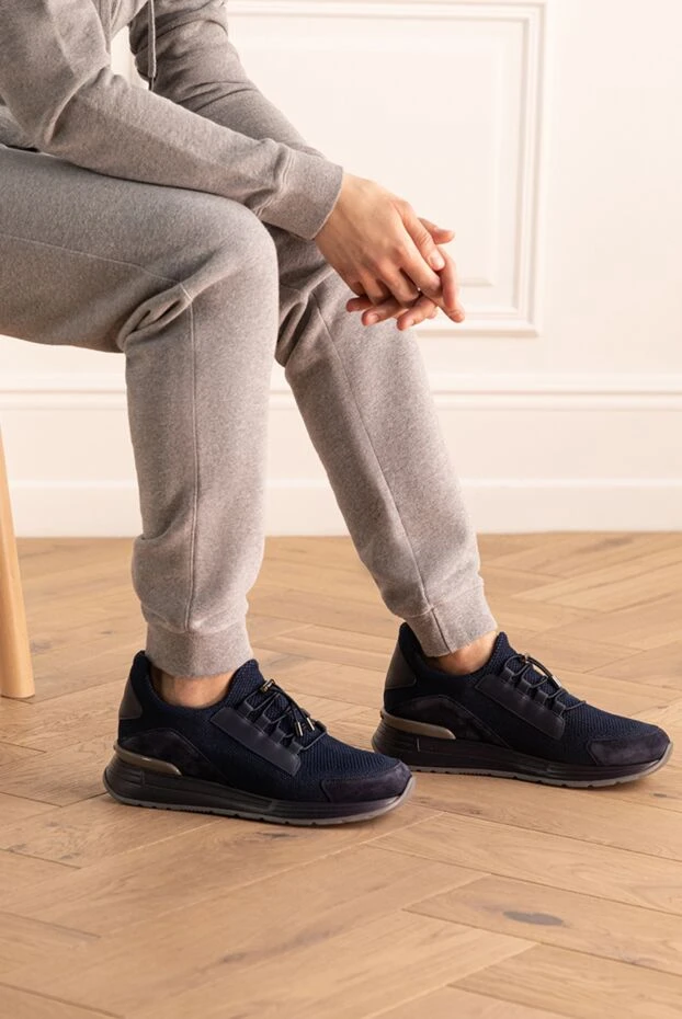 Stefano Ricci кроссовки из кожи и полиэстера синие мужские 175062 - фото 2