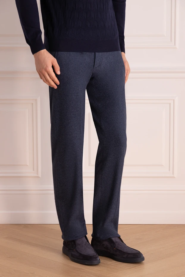 Stefano Ricci мақта мен кашемирден тігілген ерлер шалбары, көк түсті 175066 - фото 3