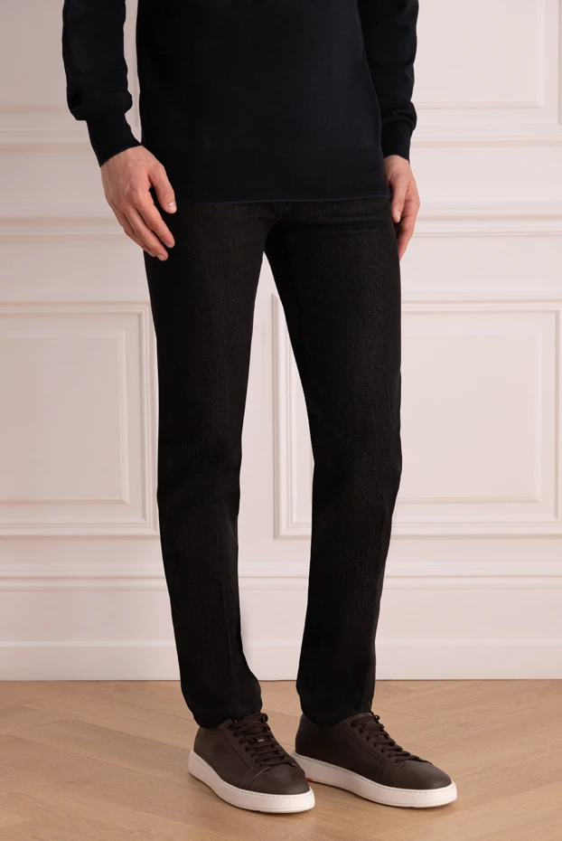 Kiton ерлердің қара джинсы қызыл жиегі бар қалың джинсыдан тігілген
 175071 - фото 3