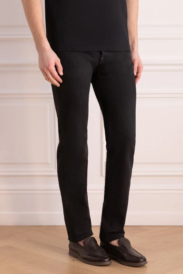 Kiton қара түсті, қызыл түсті тігілген түзу аяқты мақта джинсы
 175072 - фото 3