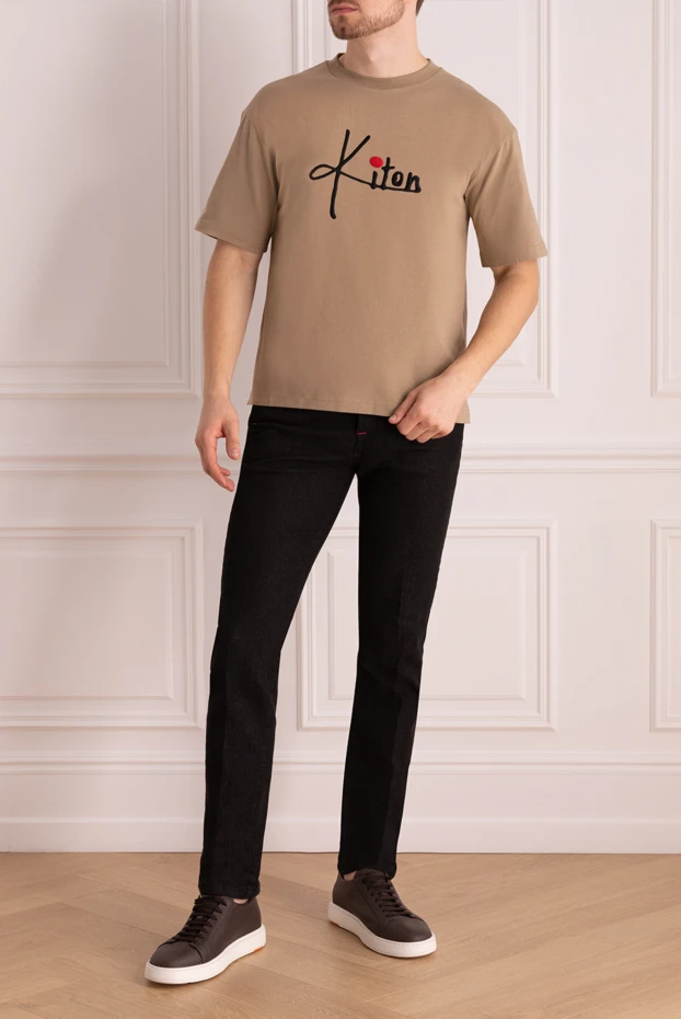 Kiton футболка хлопковая бежевая с фирменным логотипом 195816 - фото 2