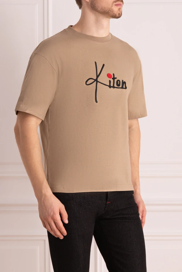 Kiton футболка хлопковая бежевая с фирменным логотипом 195816 - фото 3