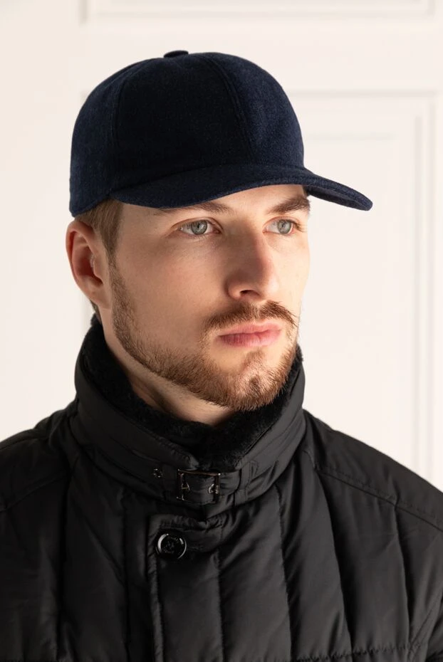 Cesare di Napoli man blue cashmere cap for men купить с ценами и фото 175091 - photo 2