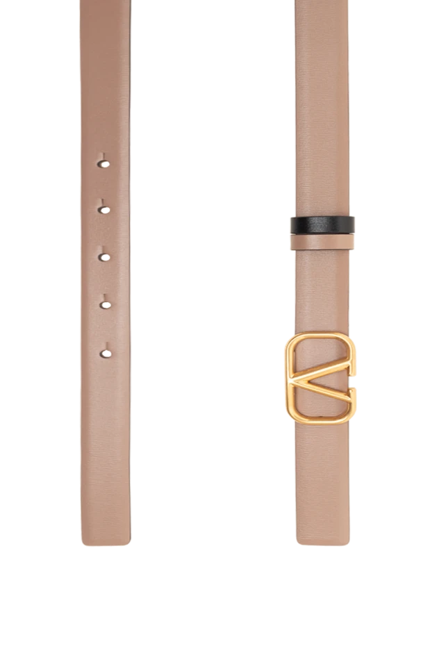 Valentino ремень кожаный бежевый с двумя шлевками и позолоченной пряжкой женский 175290 - фото 3