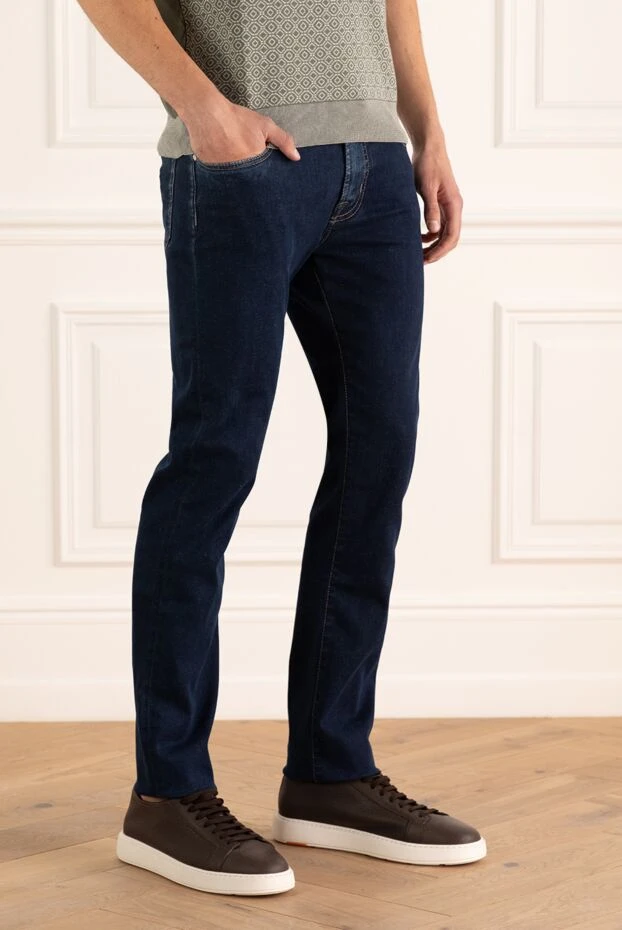 Jacob Cohen мужские синие джинсы хлопковые с контрастной строчкой
 175369 - фото 3