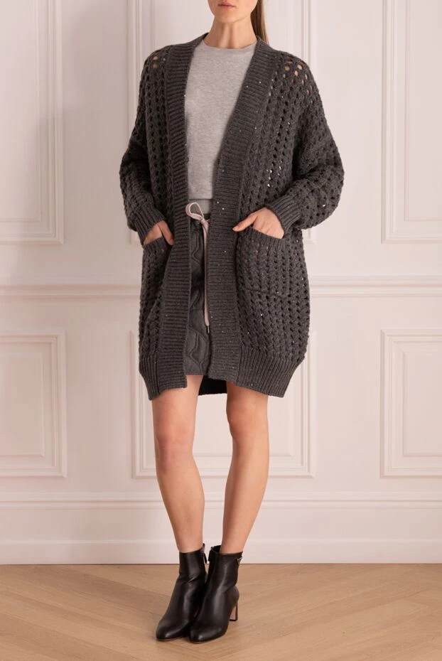 Brunello Cucinelli кардиган из кашемира и шелка серый женский 175374 - фото 2