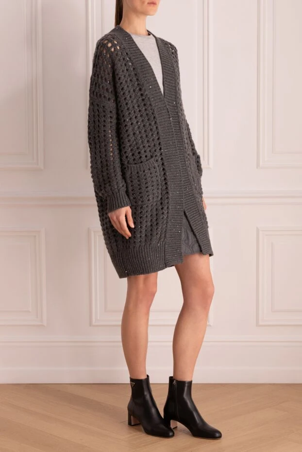 Brunello Cucinelli кардиган из кашемира и шелка серый женский 175374 - фото 3