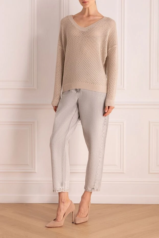 Brunello Cucinelli beige cashmere and silk jumper for women 175378 - photo 2