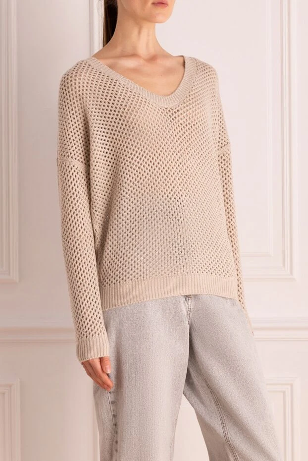Brunello Cucinelli beige cashmere and silk jumper for women 175378 - photo 3