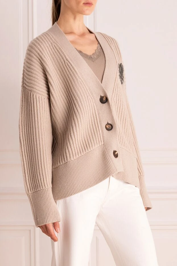 Brunello Cucinelli кардиган из кашемира в рубчик с украшением на груди
 175379 - фото 3