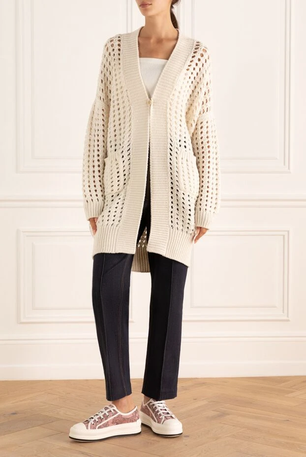 Кардиган из кашемира и шелка ажурной вязки 
 - фото 2