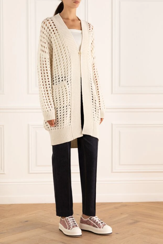 Brunello Cucinelli кардиган из кашемира и шелка ажурной вязки 
 175383 - фото 3